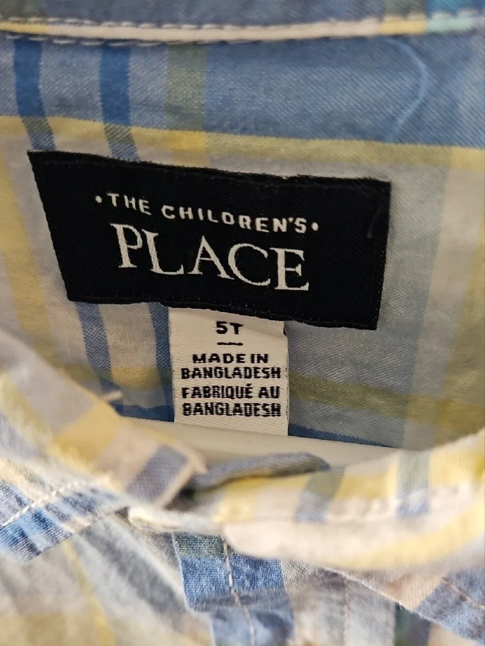 The Children's Place Light Blue, Yellow & White Plaid Button-Down Shirt